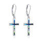 925 Sterling Silver Opal Cross Leverback Dangle Drop Earrings for Women and Men