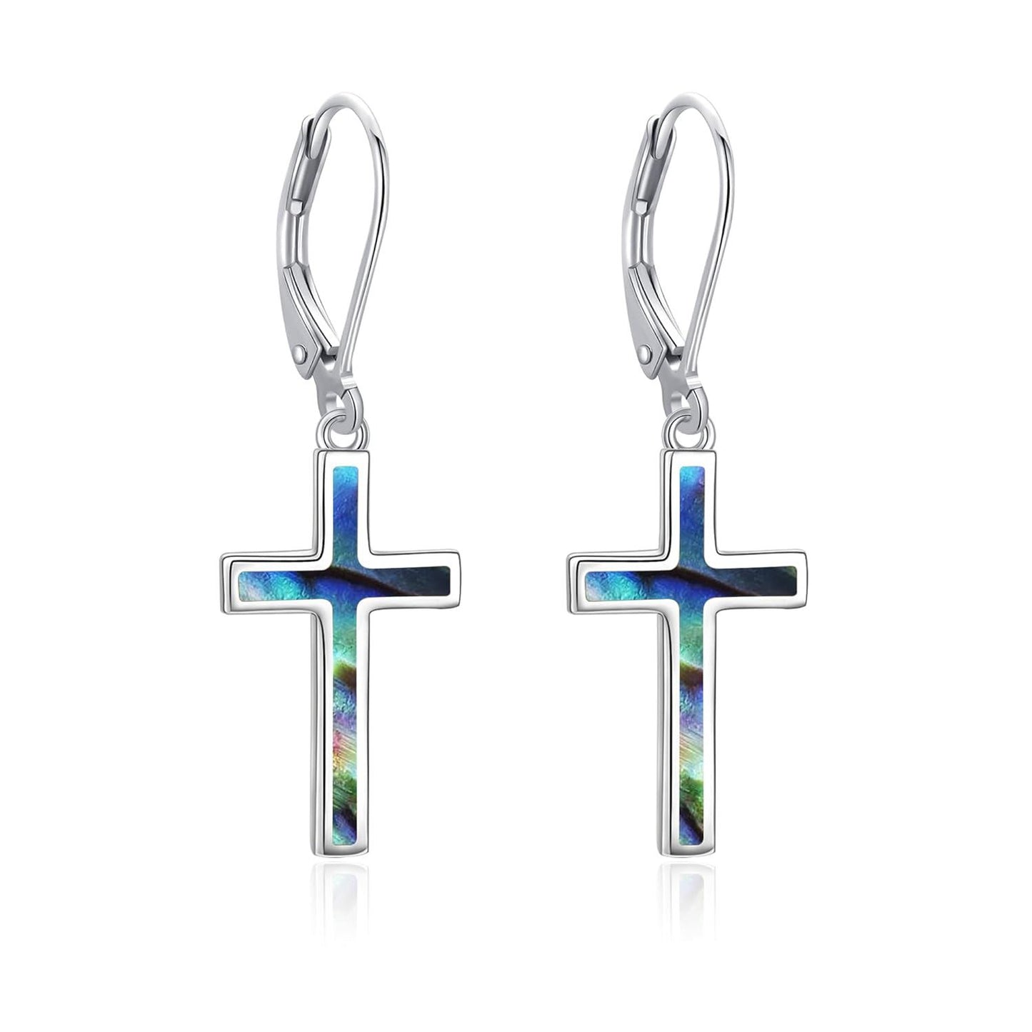 925 Sterling Silver Opal Cross Leverback Dangle Drop Earrings for Women and Men