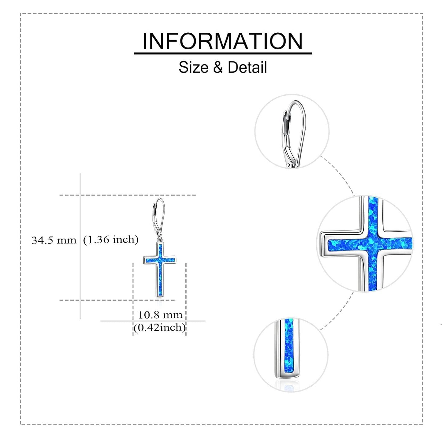 925 Sterling Silver Opal Cross Leverback Dangle Drop Earrings for Women and Men