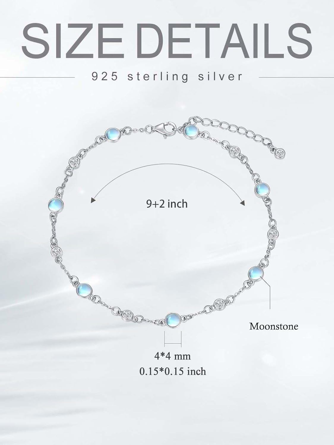 925 Sterling Silver Turquoise Beaded Chain Anklet Bracelet for Women