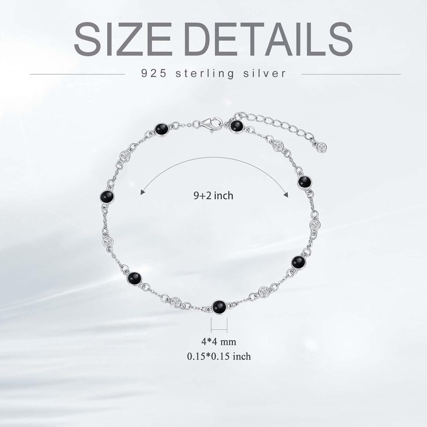 925 Sterling Silver Turquoise Beaded Chain Anklet Bracelet for Women