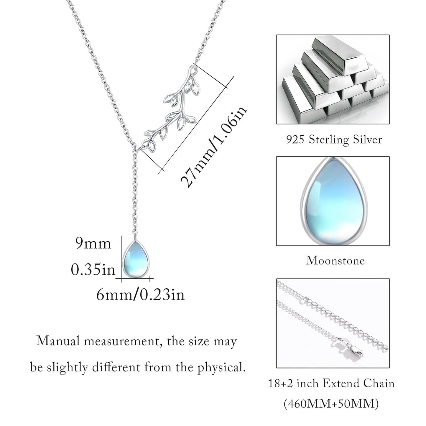 925 Sterling Silver Moonstone Pendant Necklace for Women, Hypoallergenic Elegant Choker, Gift for Her, Bridesmaid, Birthday, Anniversary