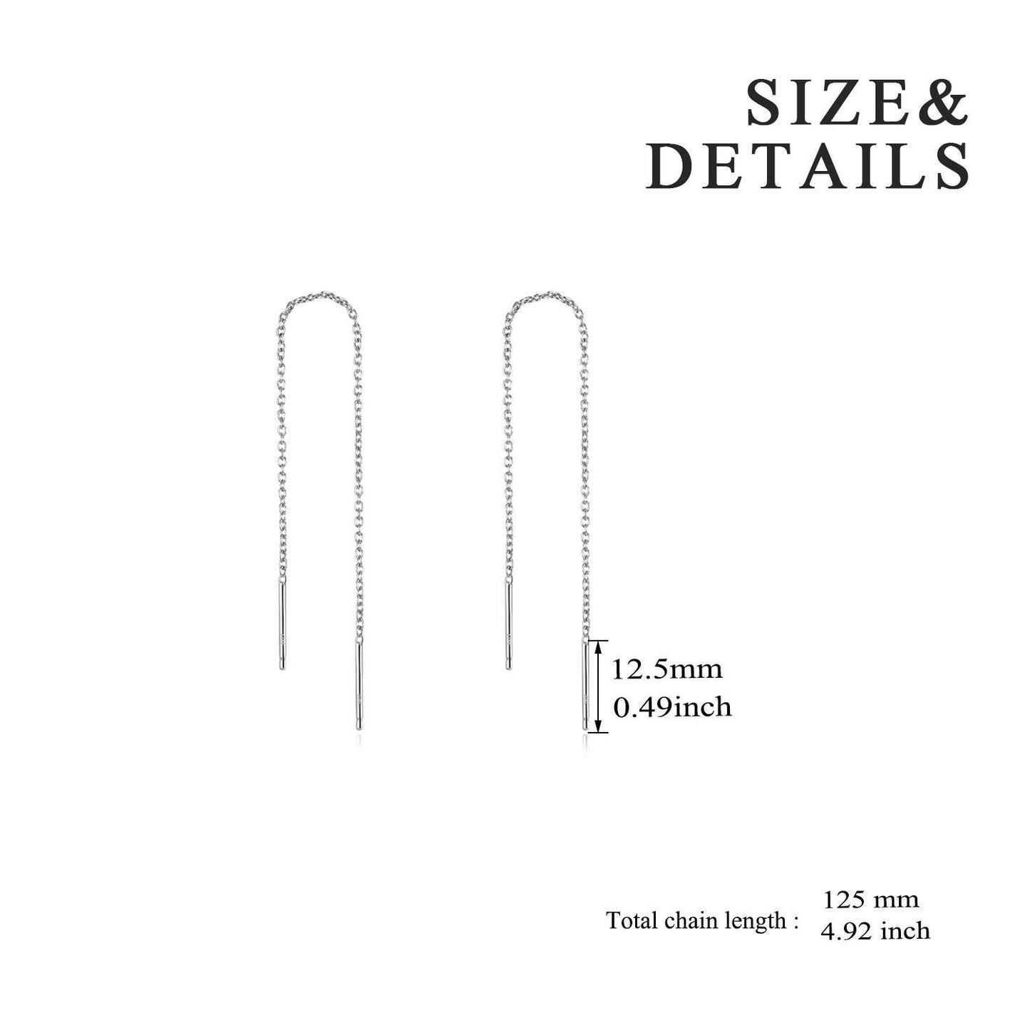 925 Sterling Silver Threader Chain Dangle Earrings with Long Bar Pendant for Women