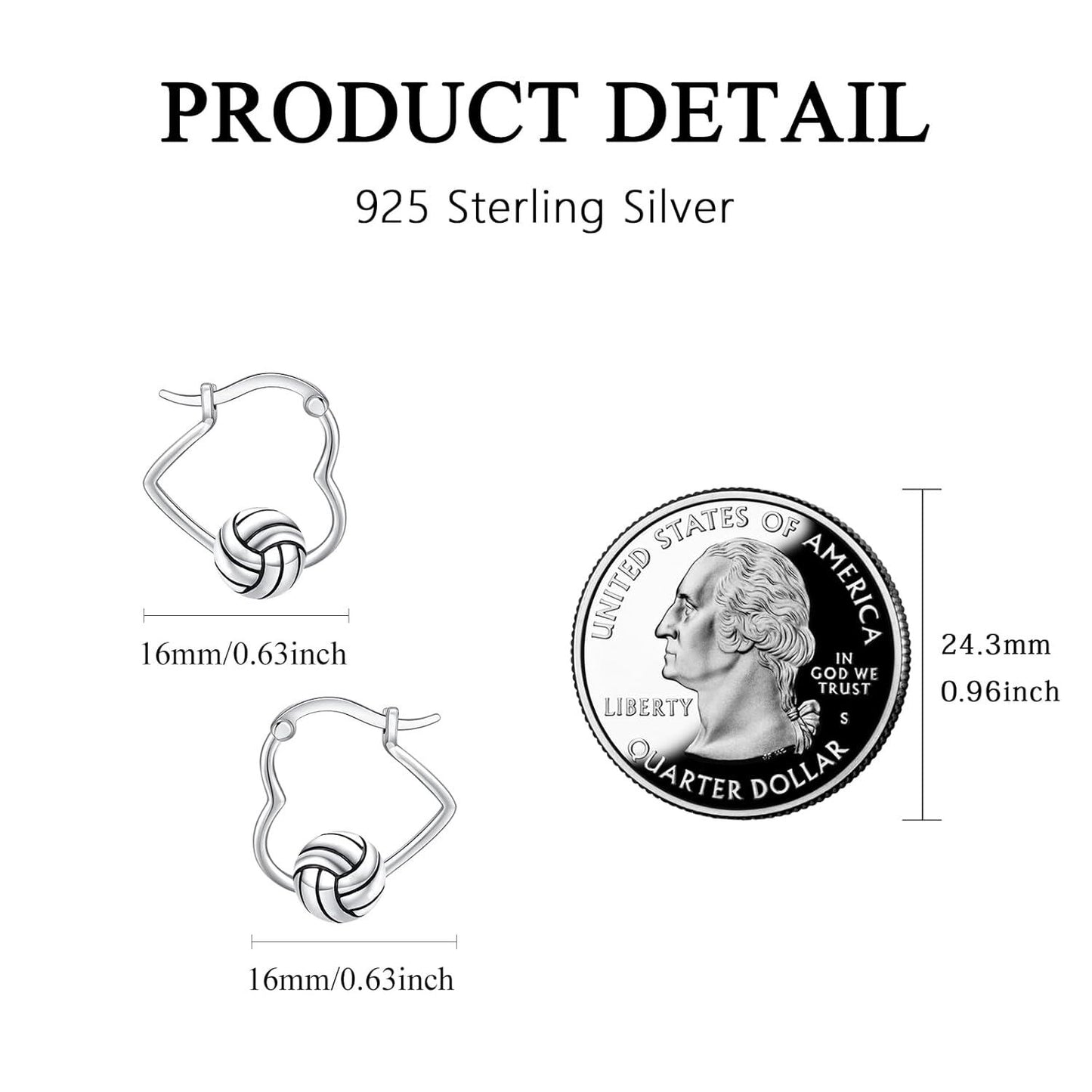 925 Sterling Silver 3D Volleyball Design Huggie Hoop Earrings for Women and Girls Gift Ideas