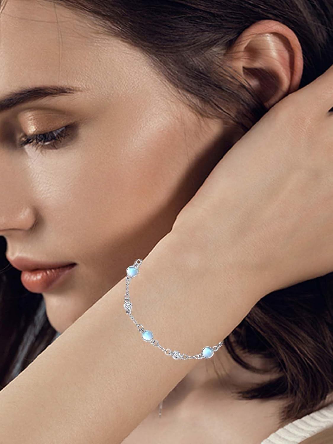 925 Sterling Silver Turquoise Beaded Chain Anklet Bracelet for Women