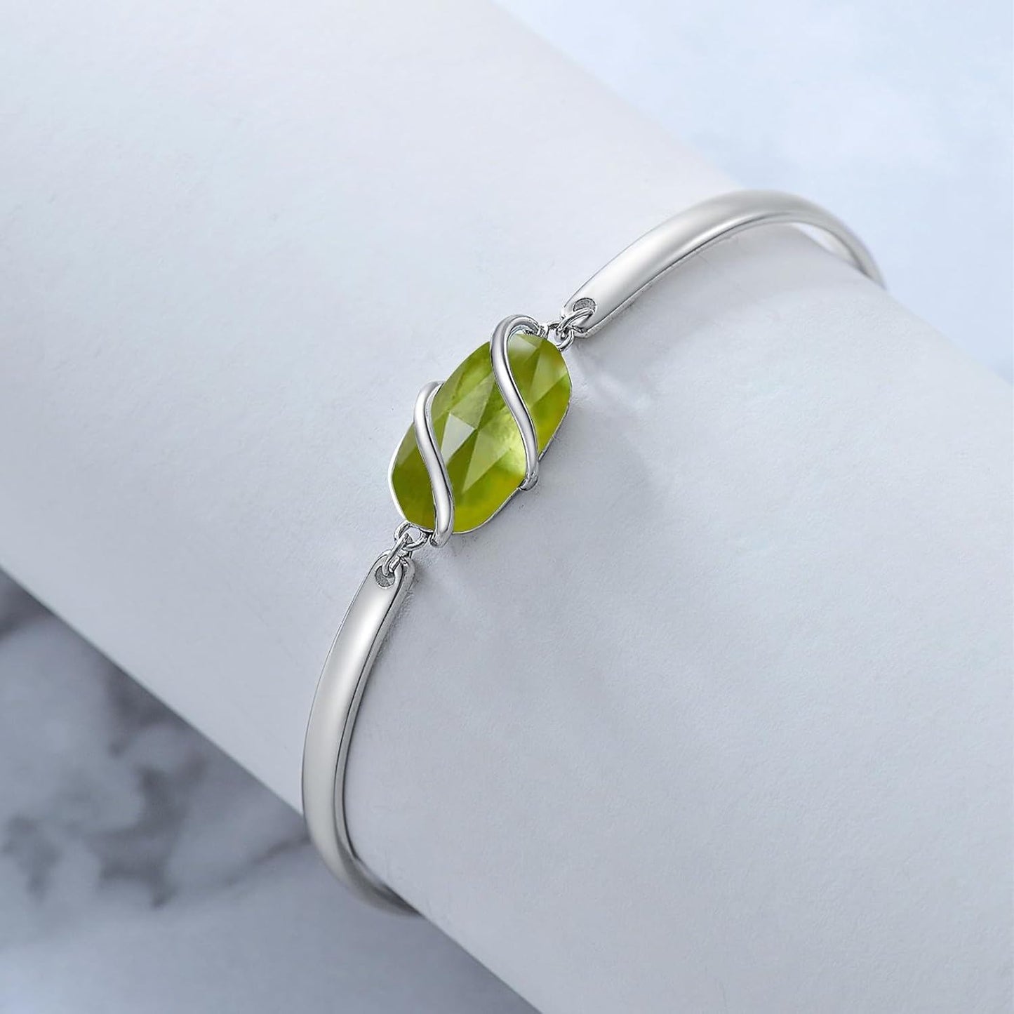 925 Sterling Silver Green Malachite Stone Bangle Bracelet for Women Gifts