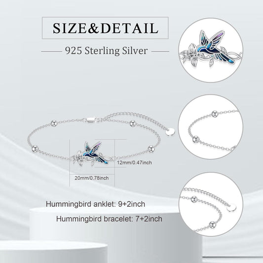 925 Sterling Silver Hummingbird Adjustable Link Chain Bracelet s for Women/Daughter/Girlfriend