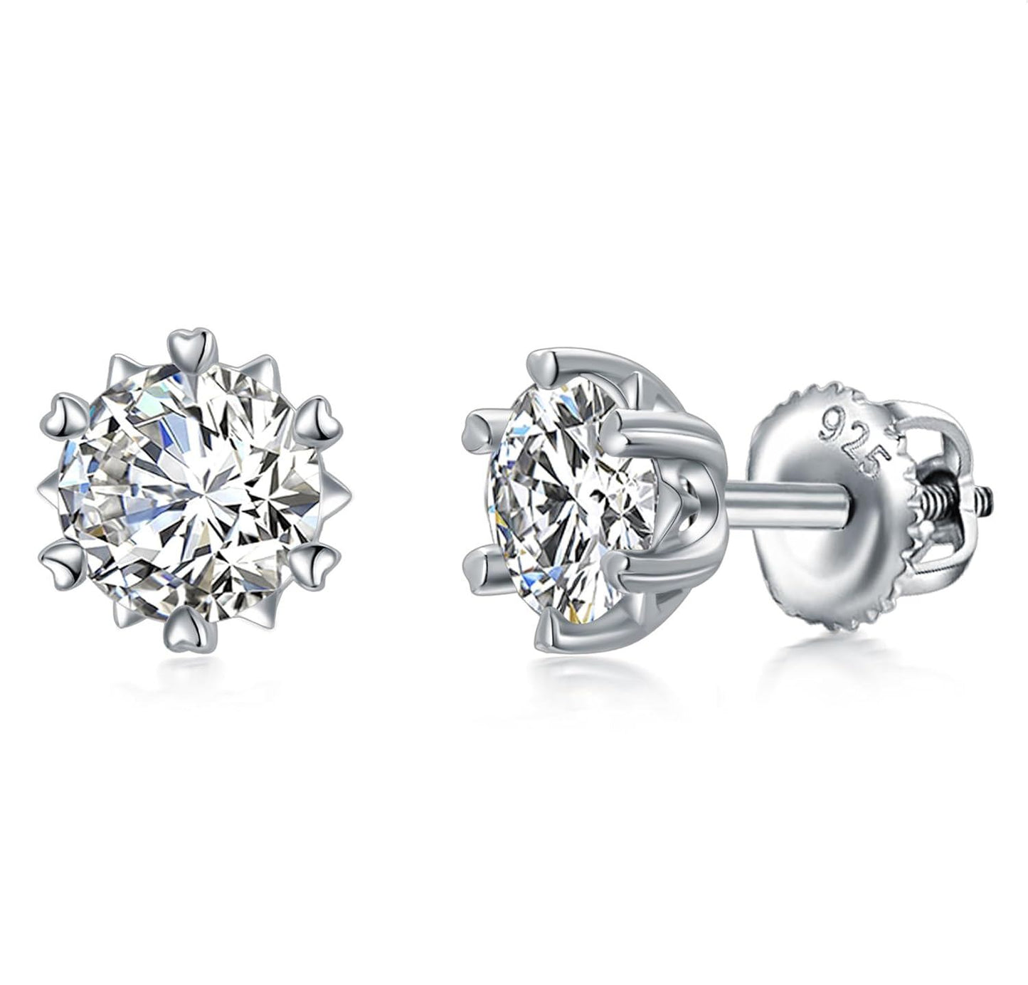 18K White Gold Plated 925 Sterling Silver Moissanite 2ct D VVS1 Round Stud Earrings