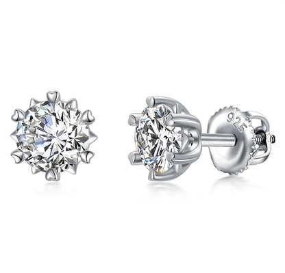 18K White Gold Plated 925 Sterling Silver Moissanite 2ct D VVS1 Round Stud Earrings