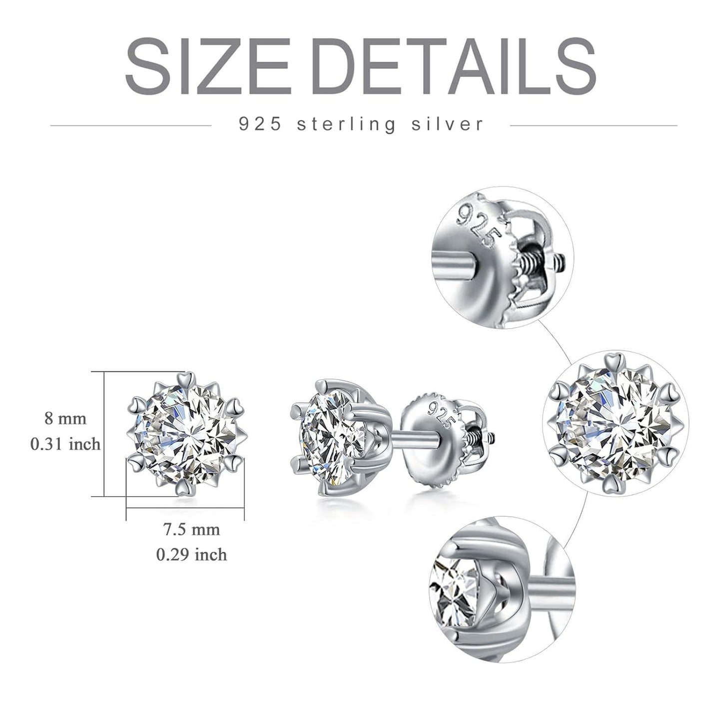 18K White Gold Plated 925 Sterling Silver Moissanite 2ct D VVS1 Round Stud Earrings