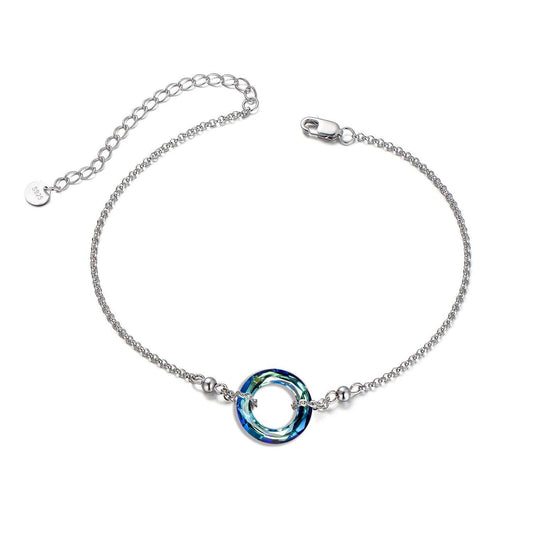 925 Sterling Silver Blue Crystal Circle Chain Bracelet for Women s