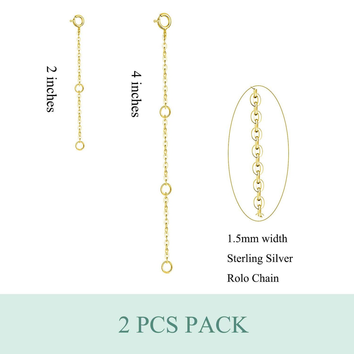 925 Sterling Silver Nickel-Free 4 & 2 Inch Necklace Extender Set - 1.5mm Rolo Chain, Rhodium Plated, Hypoallergenic, Eco-Friendly