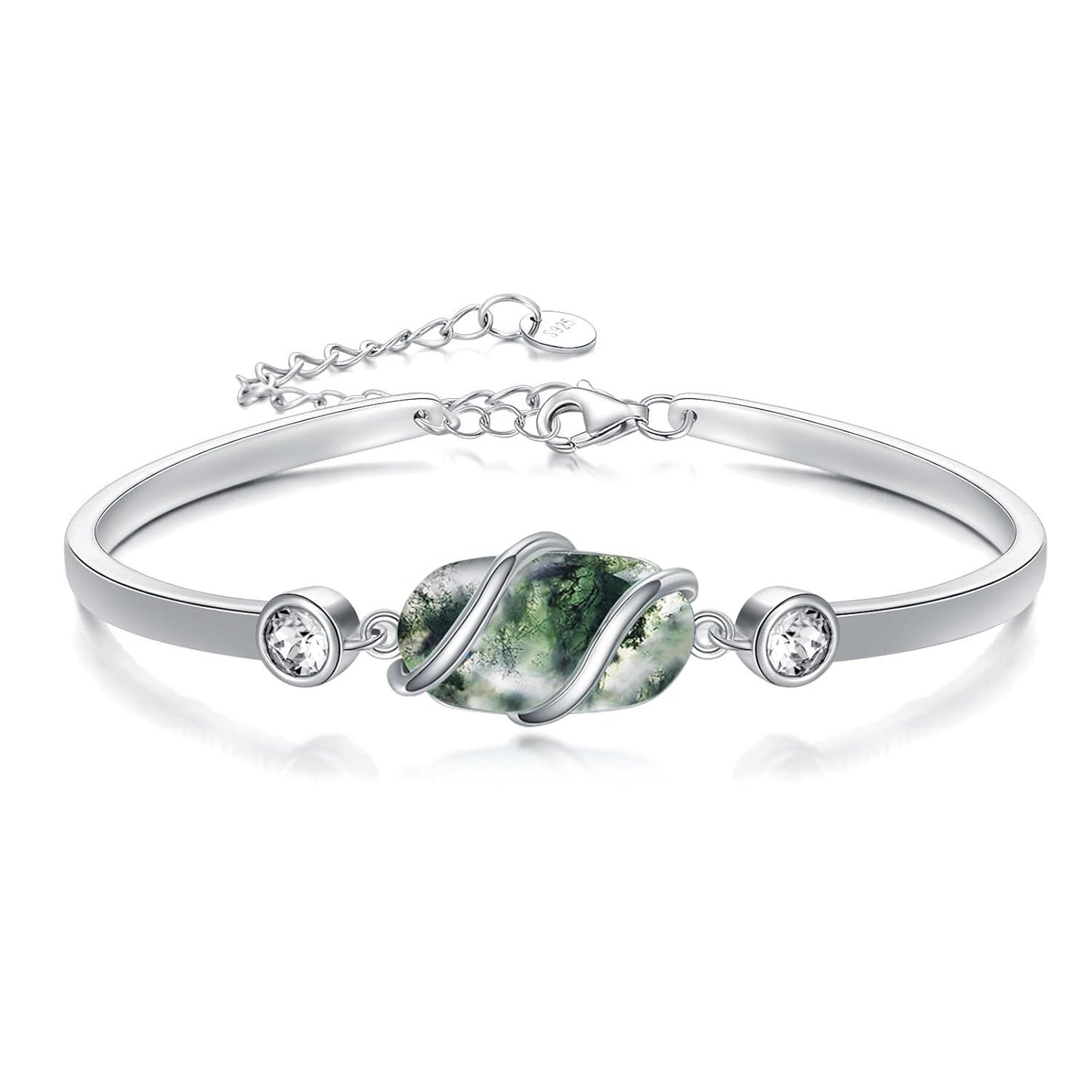 925 Sterling Silver Green Malachite Stone Bangle Bracelet for Women Gifts