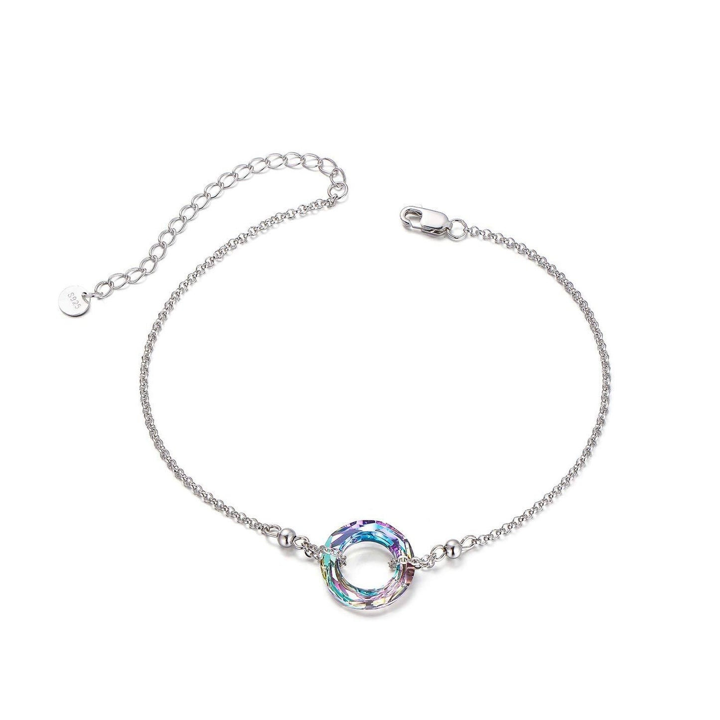 925 Sterling Silver Blue Crystal Circle Chain Bracelet for Women s