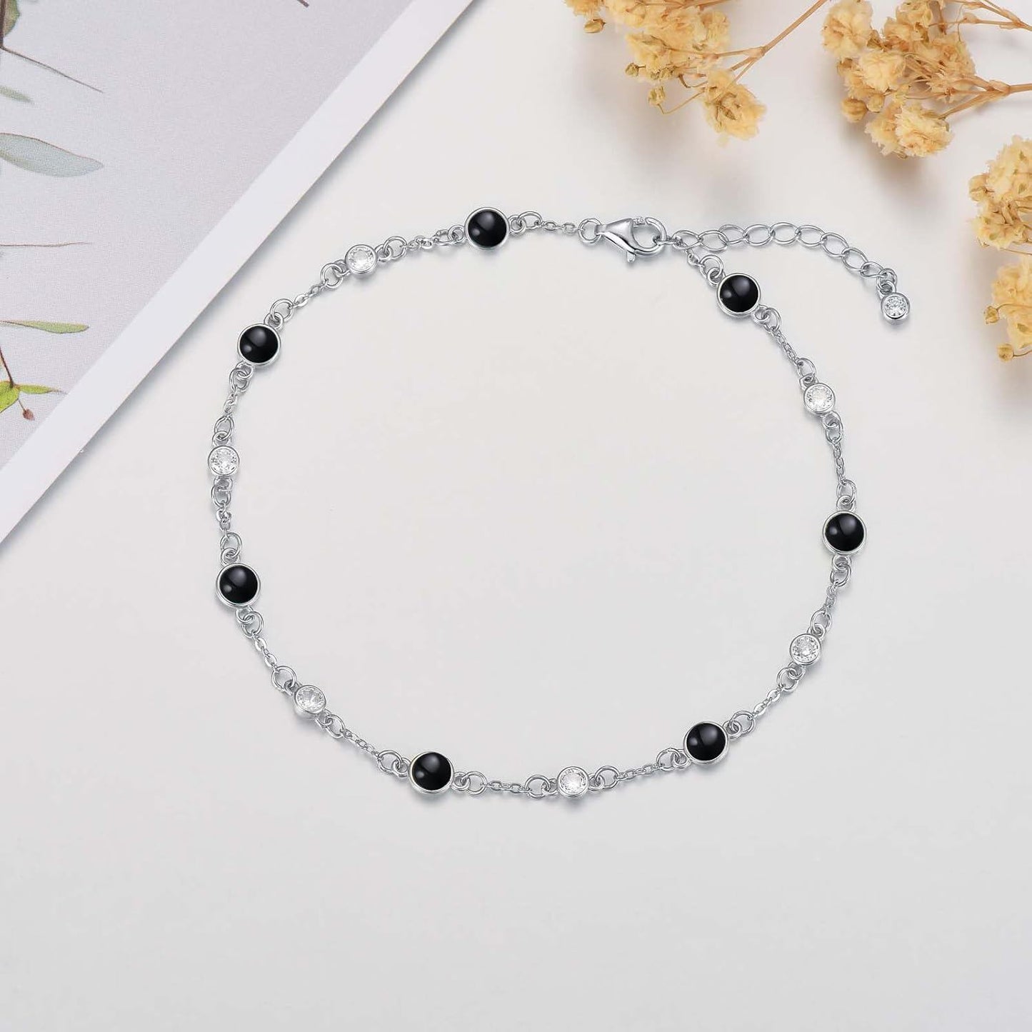 925 Sterling Silver Turquoise Beaded Chain Anklet Bracelet for Women