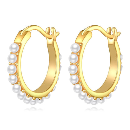 Gold Plated Accent 925 Sterling Silver Small Hoop Earrings with Mother of Pearl