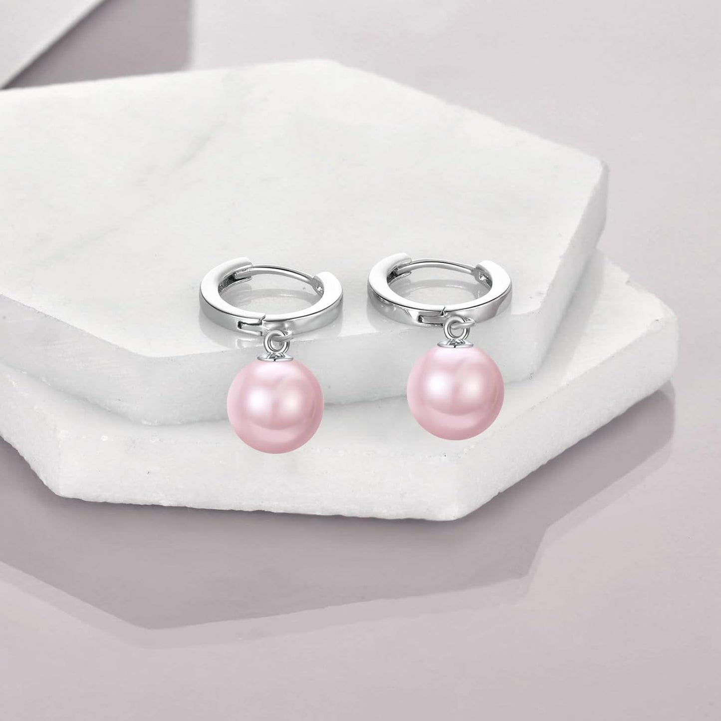 925 Sterling Silver Black Pearl Drop Hoop Earrings for Women