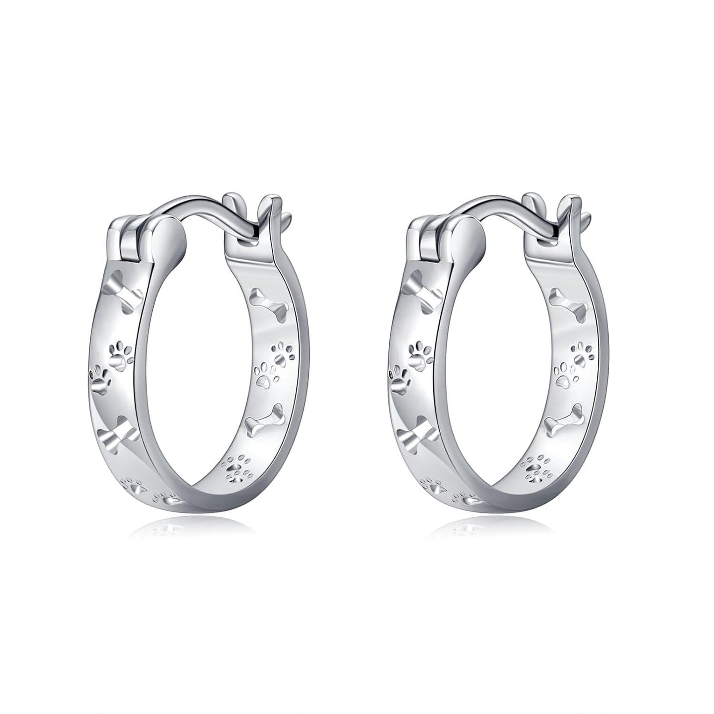 925 Sterling Silver Dog Paw Print & Bone Design Hoop Earrings for Women and Girls