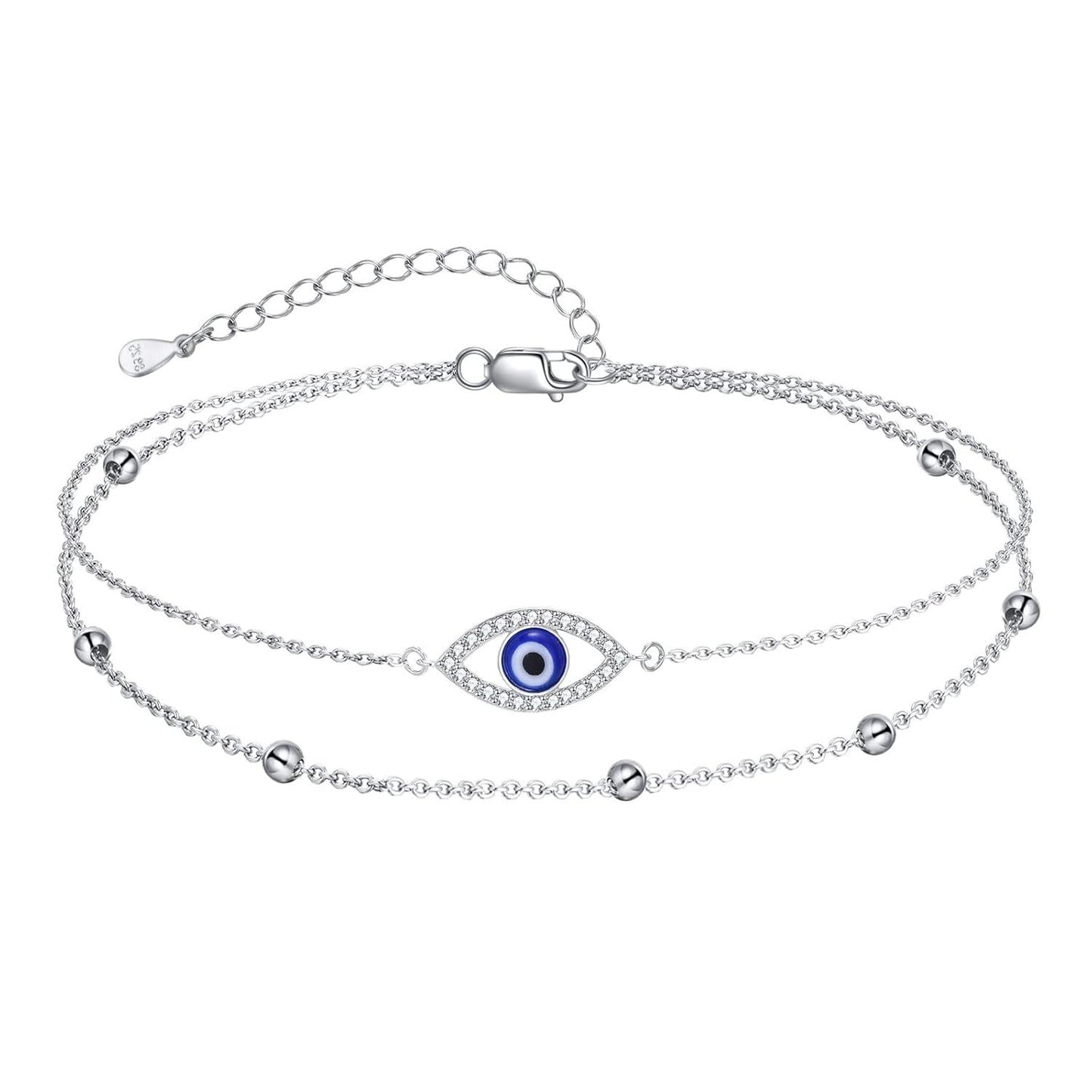 925 Sterling Silver Evil Eye Bracelet with Adjustable Chain Christmas s for Women