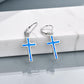 925 Sterling Silver Opal Cross Leverback Dangle Drop Earrings for Women and Men
