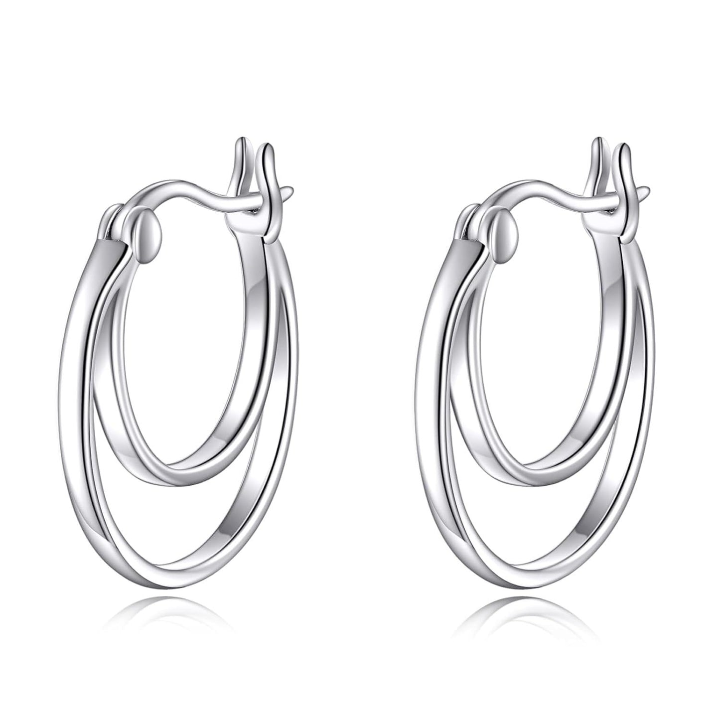 925 Sterling Silver Round Double Hoop Earrings Minimalist Layered Circles Holiday Gift for Her