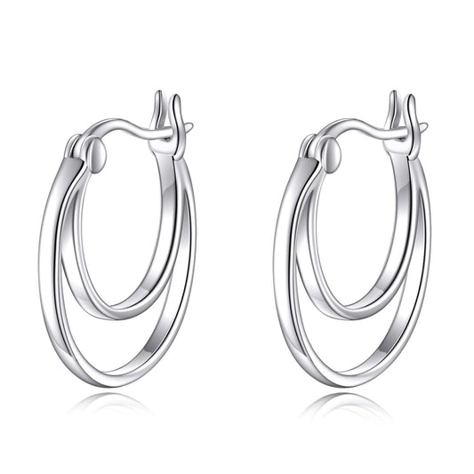 925 Sterling Silver Round Double Hoop Earrings Minimalist Layered Circles Holiday Gift for Her