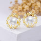 Gold 925 Sterling Silver Cubic Zirconia and White Pearl Stud Earrings for Women