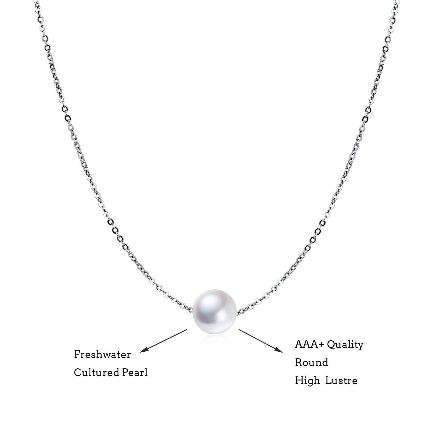 925 Sterling Silver Single Pearl Choker Necklace for Women 7-8mm Freshwater Cultured Pearls Wedding Bridesmaids Anniversary 14 16 18 inch