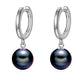 925 Sterling Silver Black Pearl Drop Hoop Earrings for Women