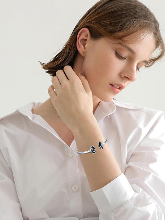 925 Sterling Silver Black Onyx Oval Cuff Bangle Bracelet for Women Gifts