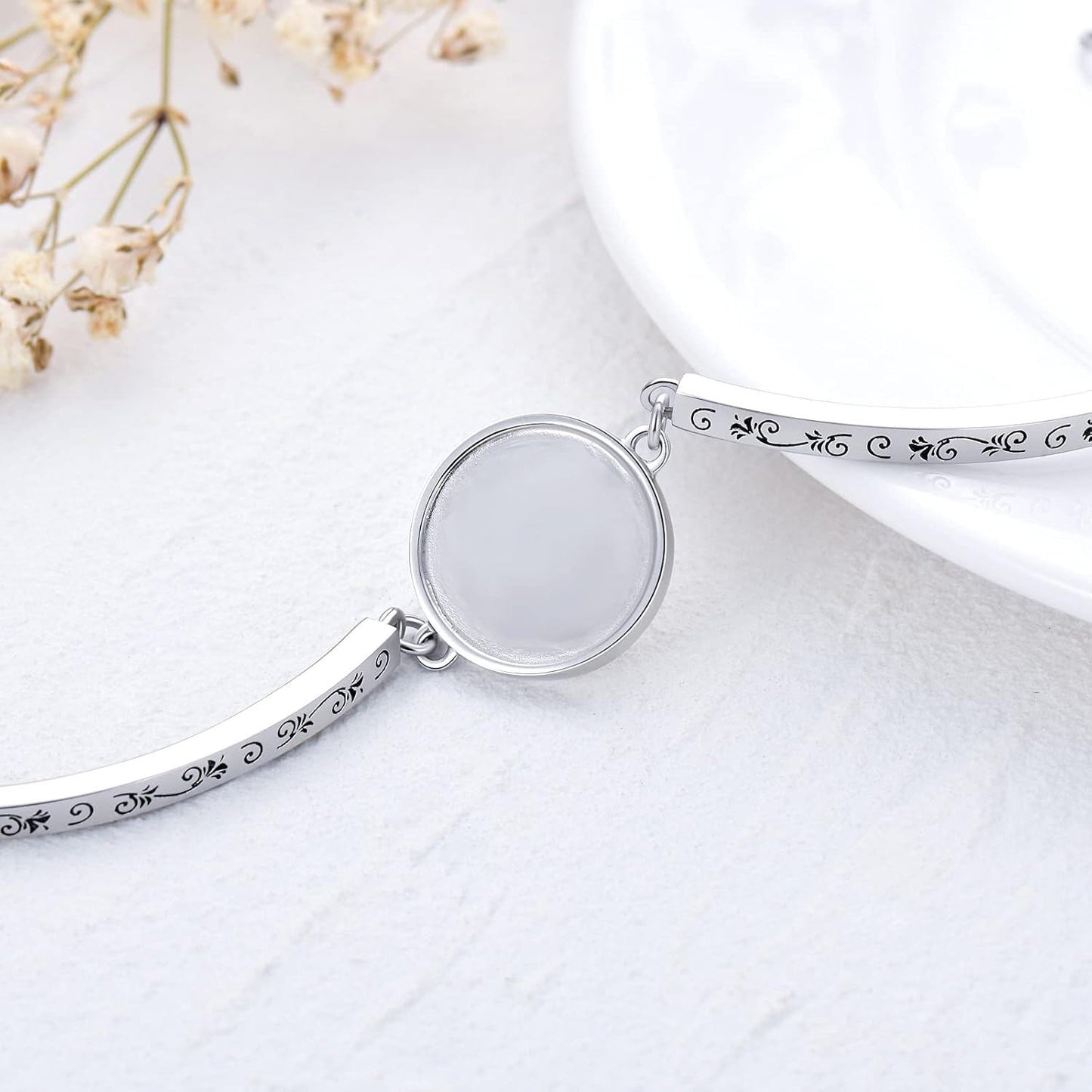925 Sterling Silver I Love You 100 Languages Photo Charm Bangle Bracelet for Couples
