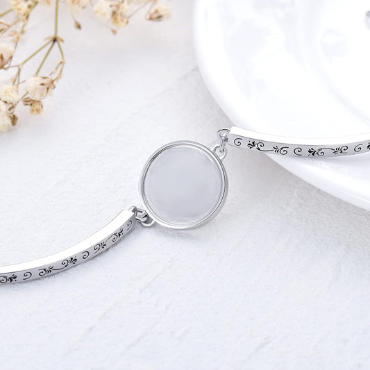925 Sterling Silver I Love You 100 Languages Photo Charm Bangle Bracelet for Couples
