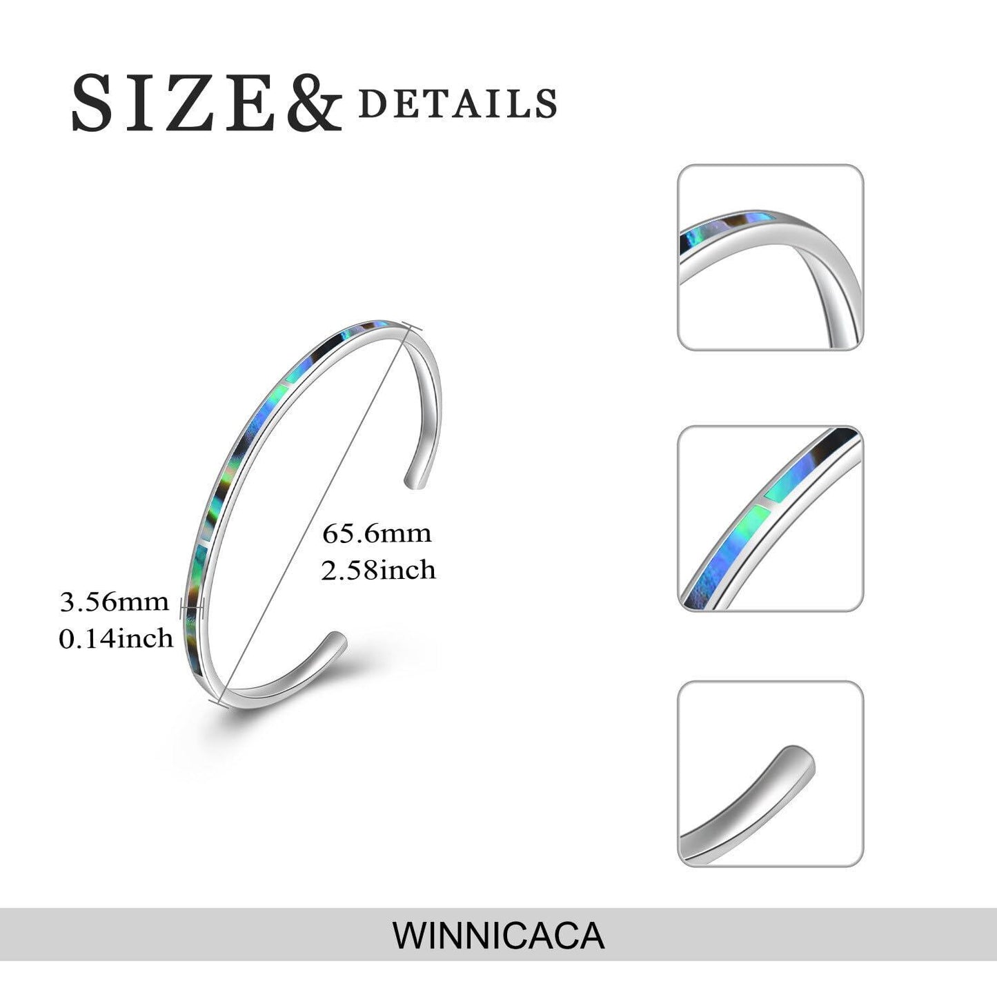 925 Sterling Silver & Abalone Shell Adjustable Cuff Bangle Bracelet with Opal Gemstones
