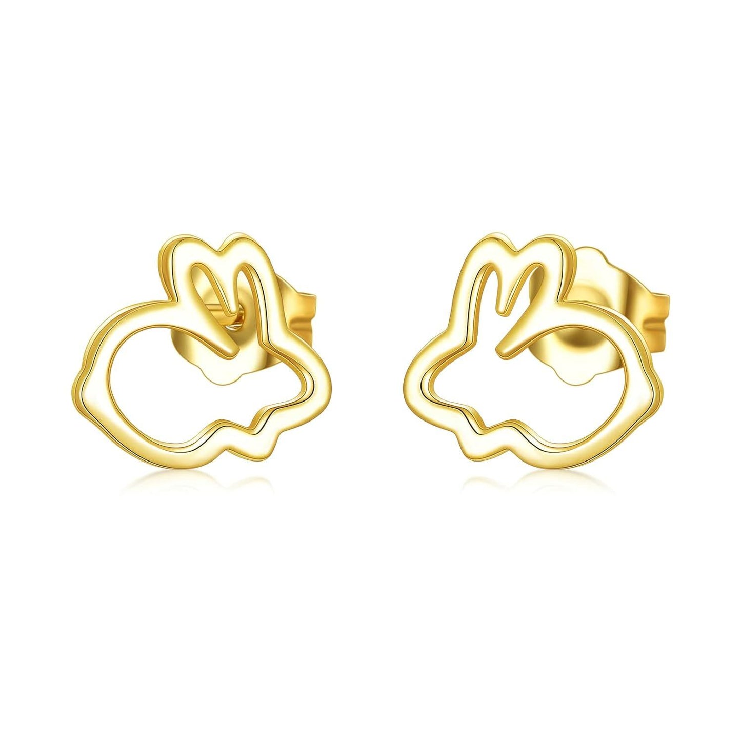 14K Gold Bunny Stud Earrings - Small Rabbit Earings for Women and Girls