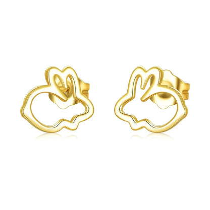 14K Gold Bunny Stud Earrings - Small Rabbit Earings for Women and Girls