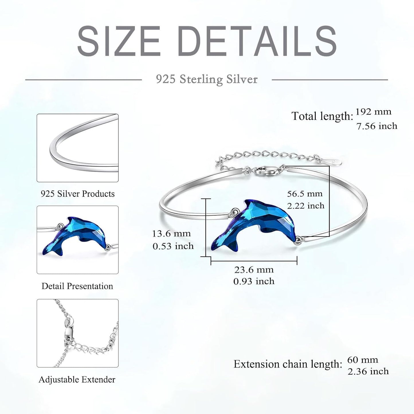 925 Sterling Silver Blue Crystal Butterfly Bangle Bracelet for Women