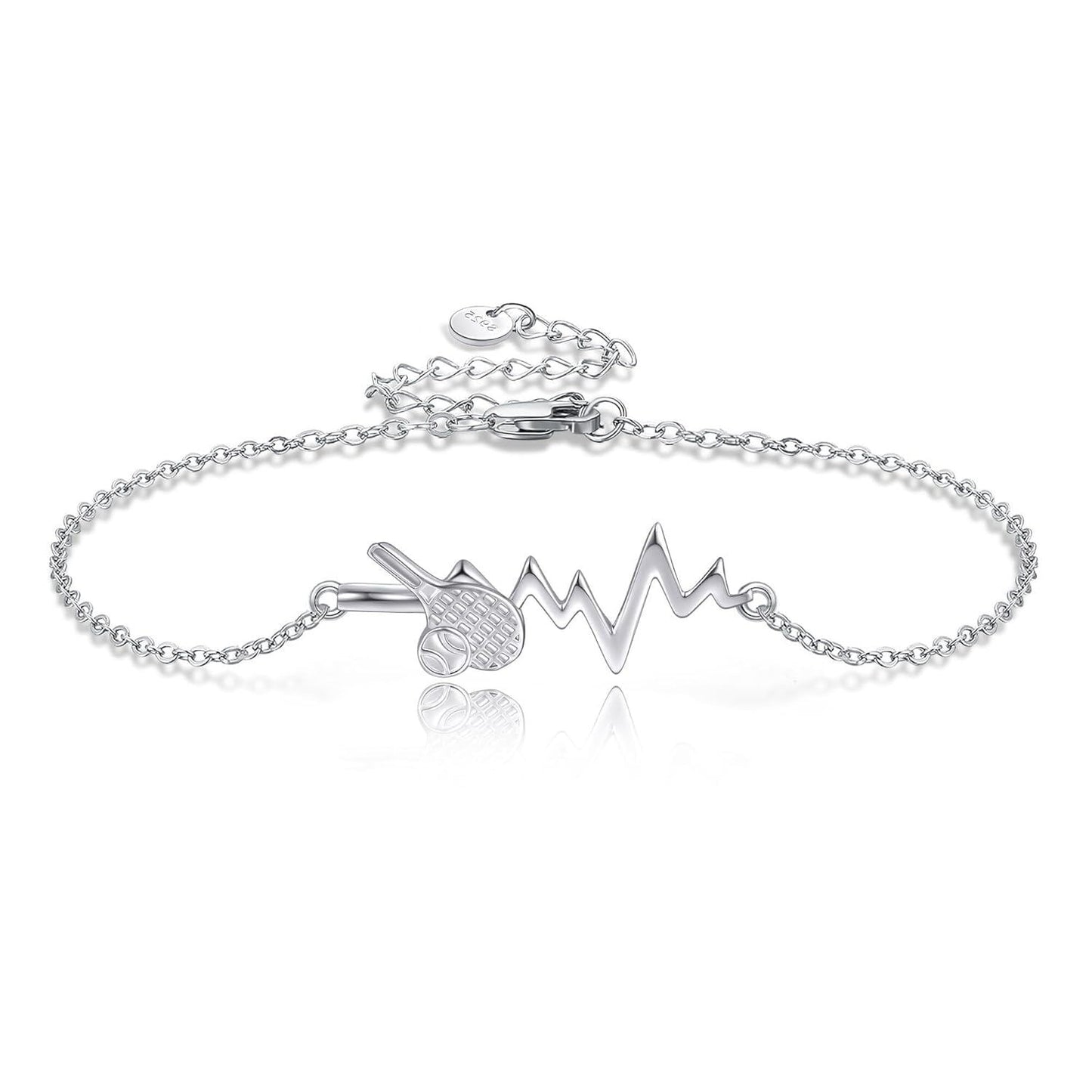 925 Sterling Silver Tennis Ball Heartbeat Charm Bracelet