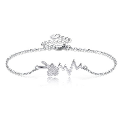 925 Sterling Silver Tennis Ball Heartbeat Charm Bracelet