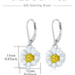 925 Sterling Silver Daisy Flower Leverback Dangle Drop Earrings