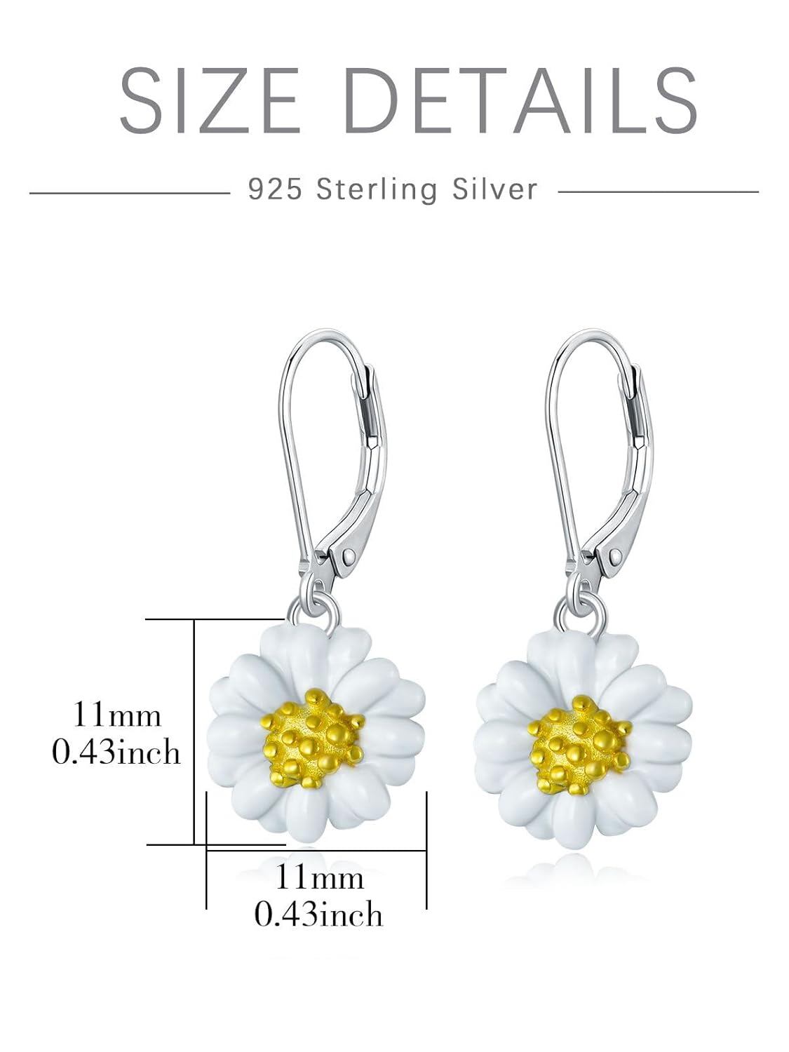 925 Sterling Silver Daisy Flower Leverback Dangle Drop Earrings