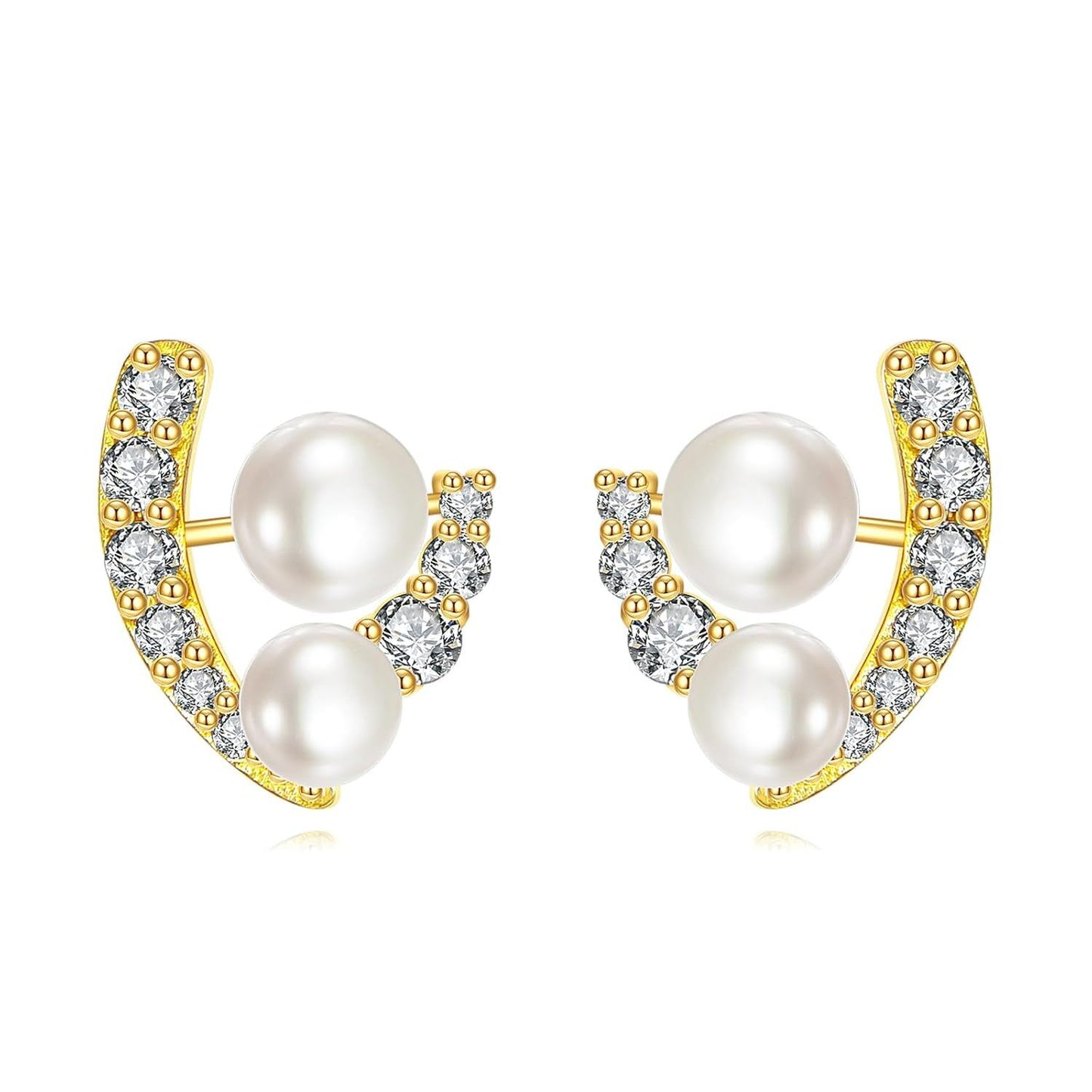 14K Gold Pearl Hoop Earrings Minimalist Dainty Ear Cuff Gift for Her