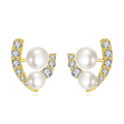 14K Gold Pearl Hoop Earrings Minimalist Dainty Ear Cuff Gift for Her
