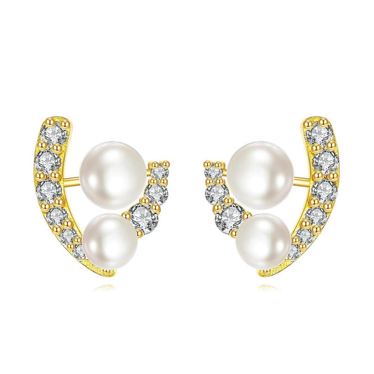 14K Gold Pearl Hoop Earrings Minimalist Dainty Ear Cuff Gift for Her