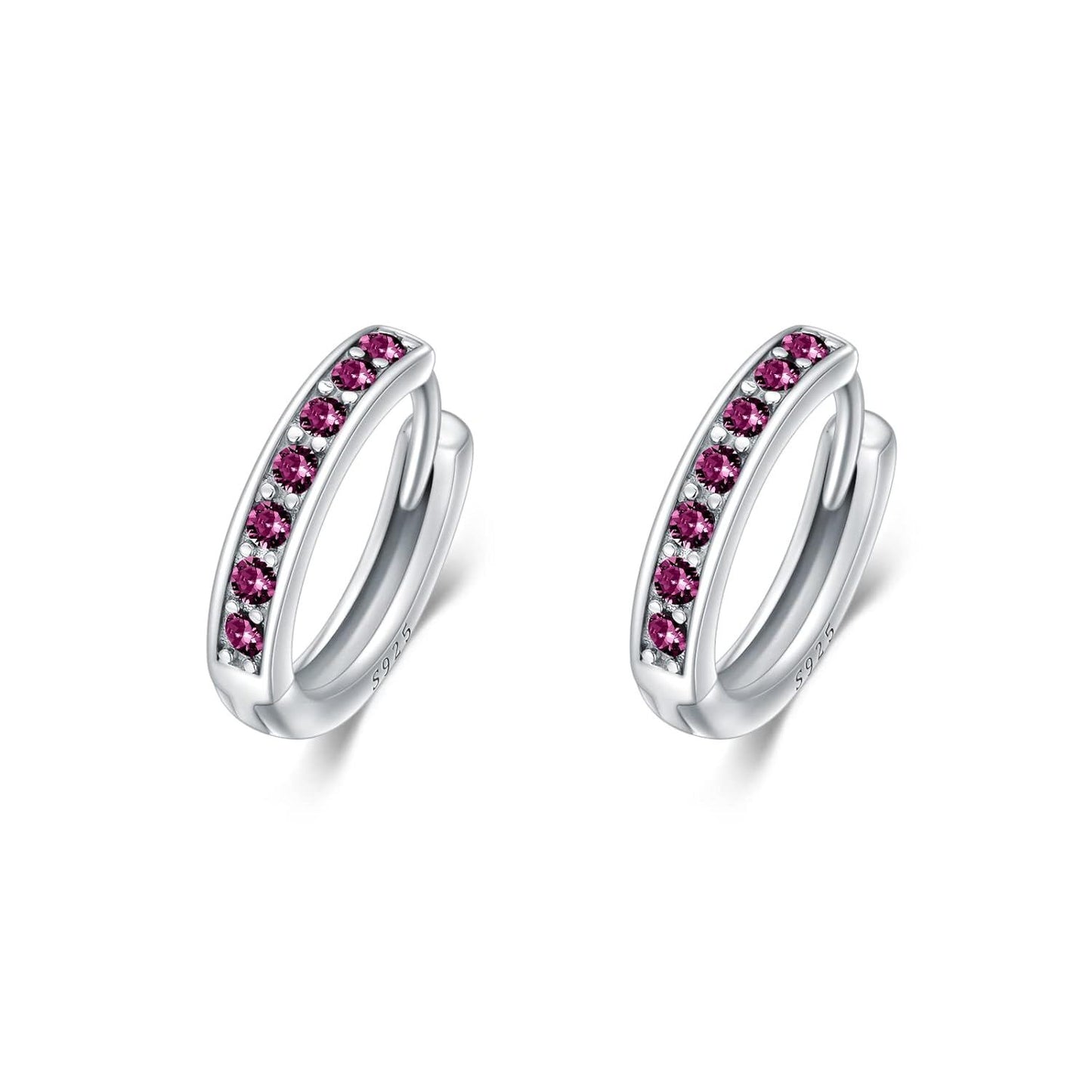 925 Sterling Silver 925 Sterling Silver Cubic Zirconia Austrian Crystals Birthstone Huggie Hoop Earrings