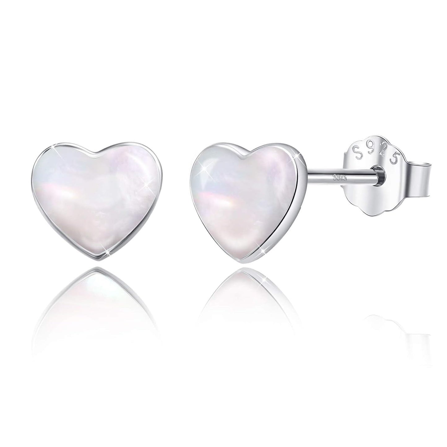 925 Sterling Silver Heart Shape Mother of Pearl Stud Earrings for Women Girls Gifts Jewelry Accessories Hypoallergenic Safe 6MM Size
