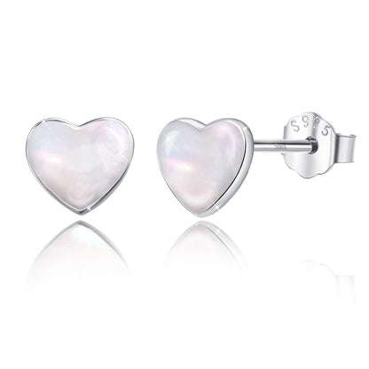 925 Sterling Silver Heart Shape Mother of Pearl Stud Earrings for Women Girls Gifts Jewelry Accessories Hypoallergenic Safe 6MM Size
