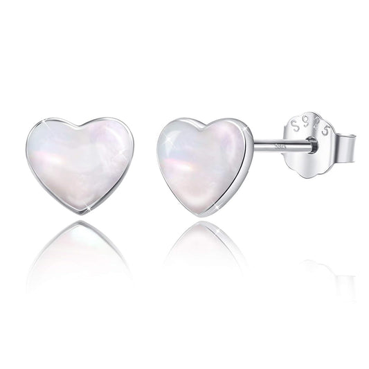 925 Sterling Silver Heart Shape Mother of Pearl Stud Earrings for Women Girls Gifts Jewelry Accessories Hypoallergenic Safe 6MM Size
