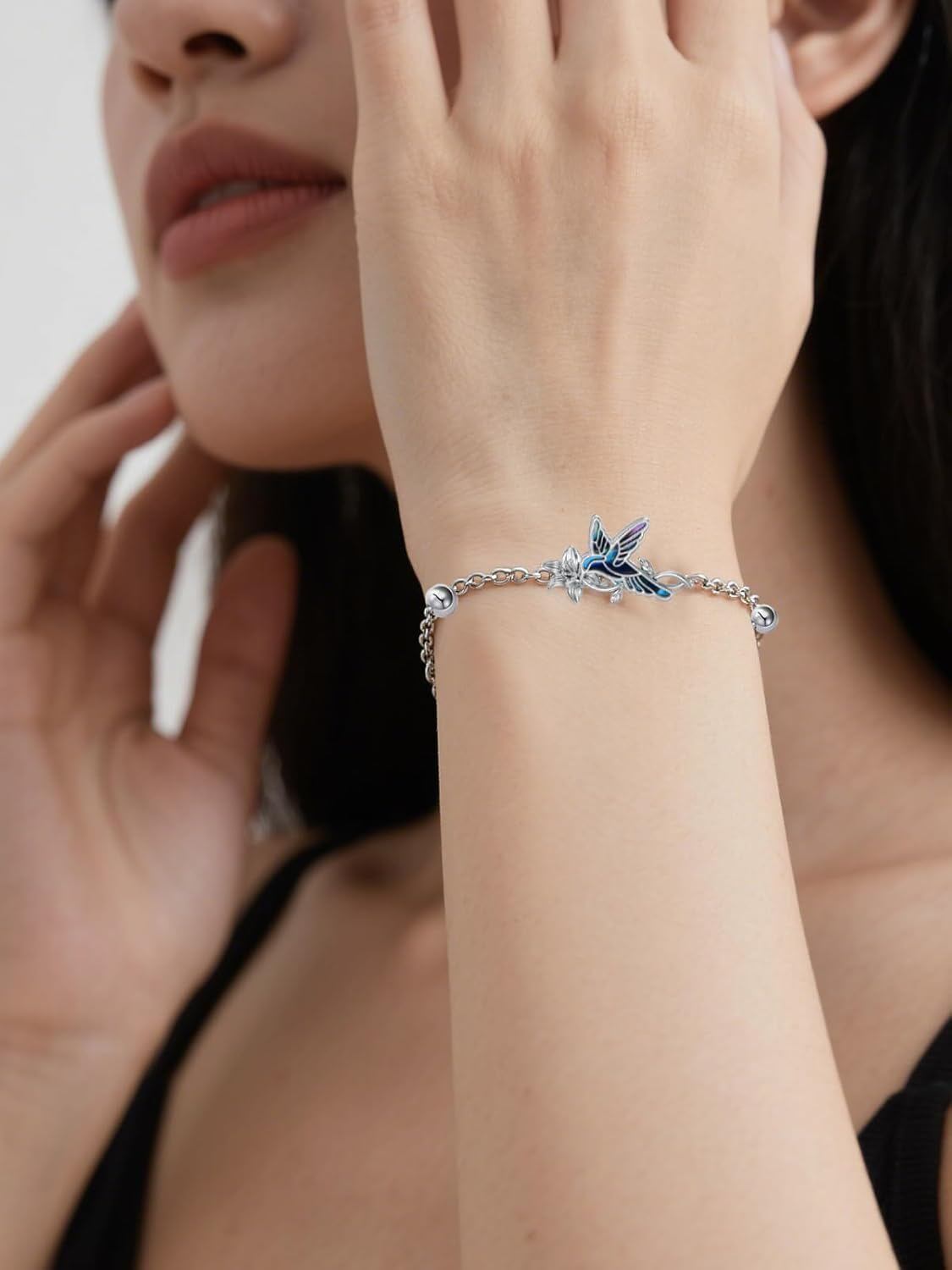 925 Sterling Silver Hummingbird Adjustable Link Chain Bracelet s for Women/Daughter/Girlfriend