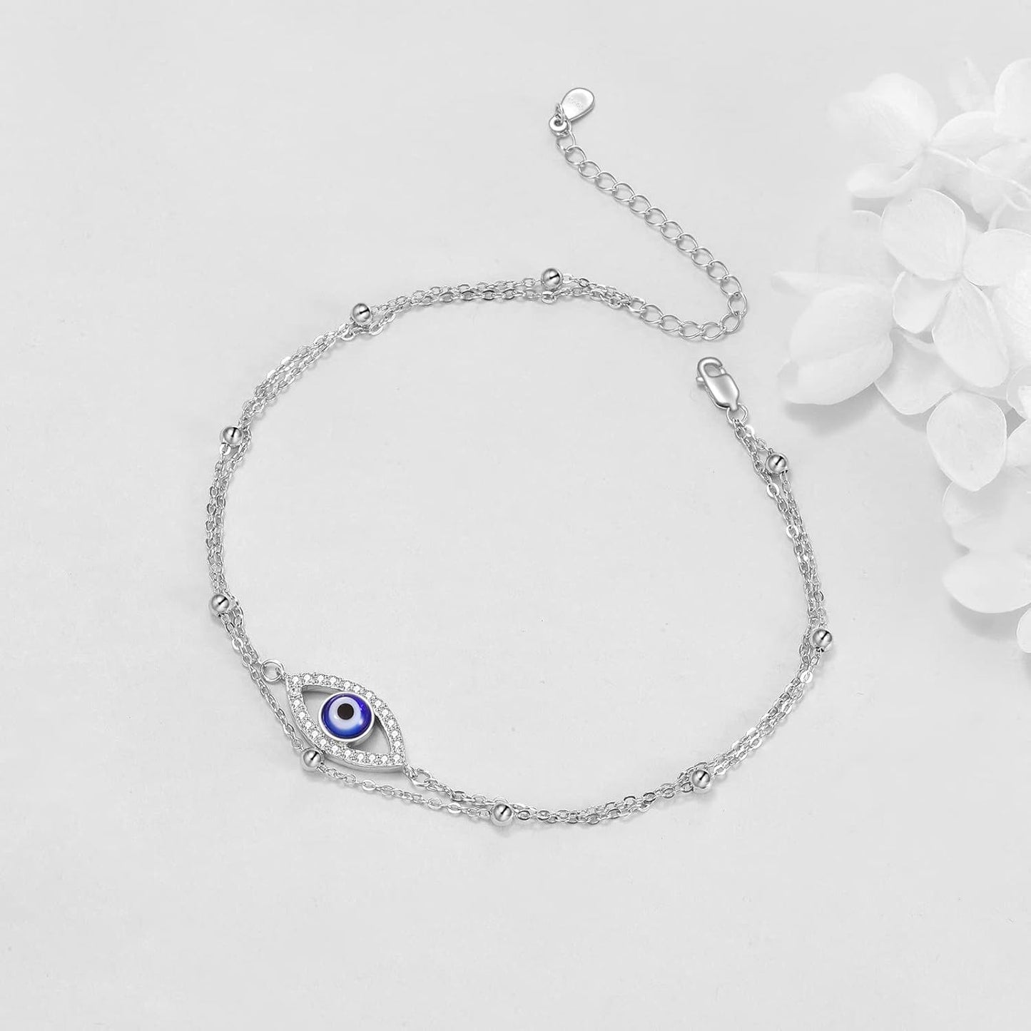 925 Sterling Silver Evil Eye Bracelet with Adjustable Chain Christmas s for Women