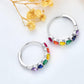 925 Sterling Silver Multi-Color Heart-Shaped Rainbow Stone Huggie Hoop Earrings for Women
